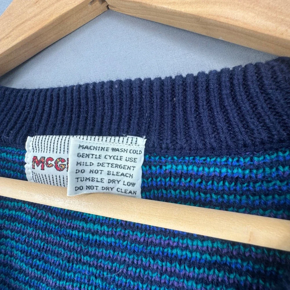 Vintage McGregor Mens Geometric Cardigan Sweater Teal Purple Navy Blue Medium